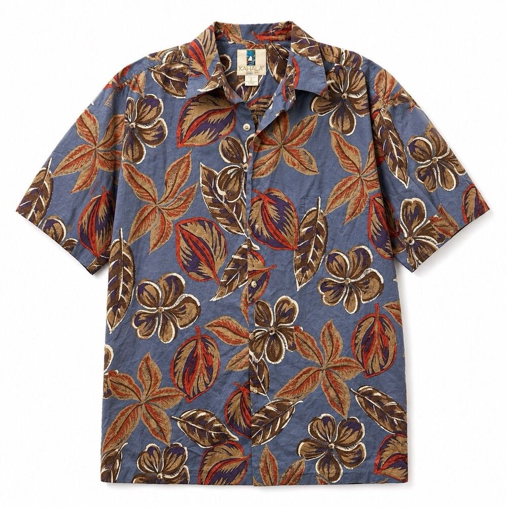 Kahala Hawaiian Shirt Mens Large Purple Floral Aloha Camp Button Up Cotton USA L